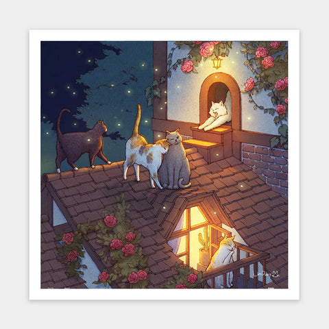 Pintoo H3454 Night on the Roof by Limduey - Kitten's Life Routine - 900 Piece Jigsaw Puzzle