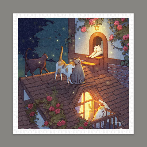 Pintoo H3454 Night on the Roof by Limduey - Kitten's Life Routine - 900 Piece Jigsaw Puzzle