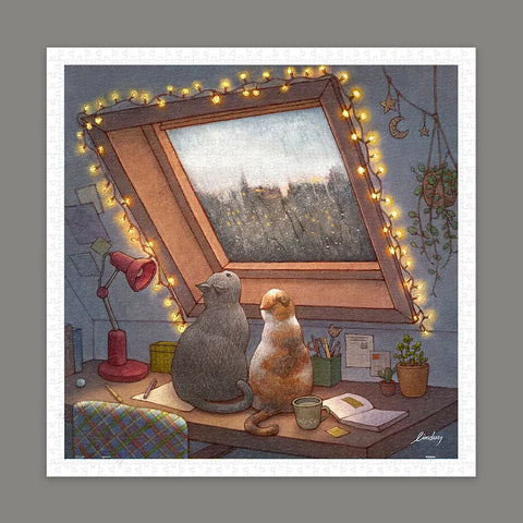 Pintoo H3455 Raining Window by Limduey - Kitten's Life Routine - 900 Piece Jigsaw Puzzle