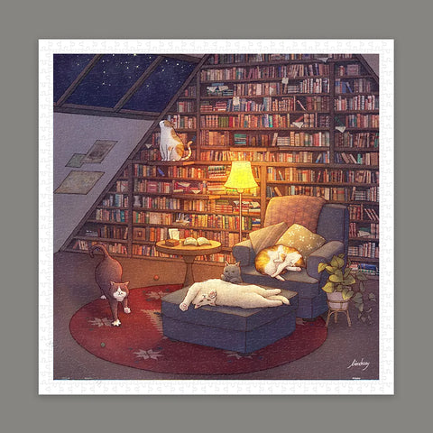 Pintoo H3456 Library by Limduey - Kitten's Life Routine - 900 Piece Jigsaw Puzzle